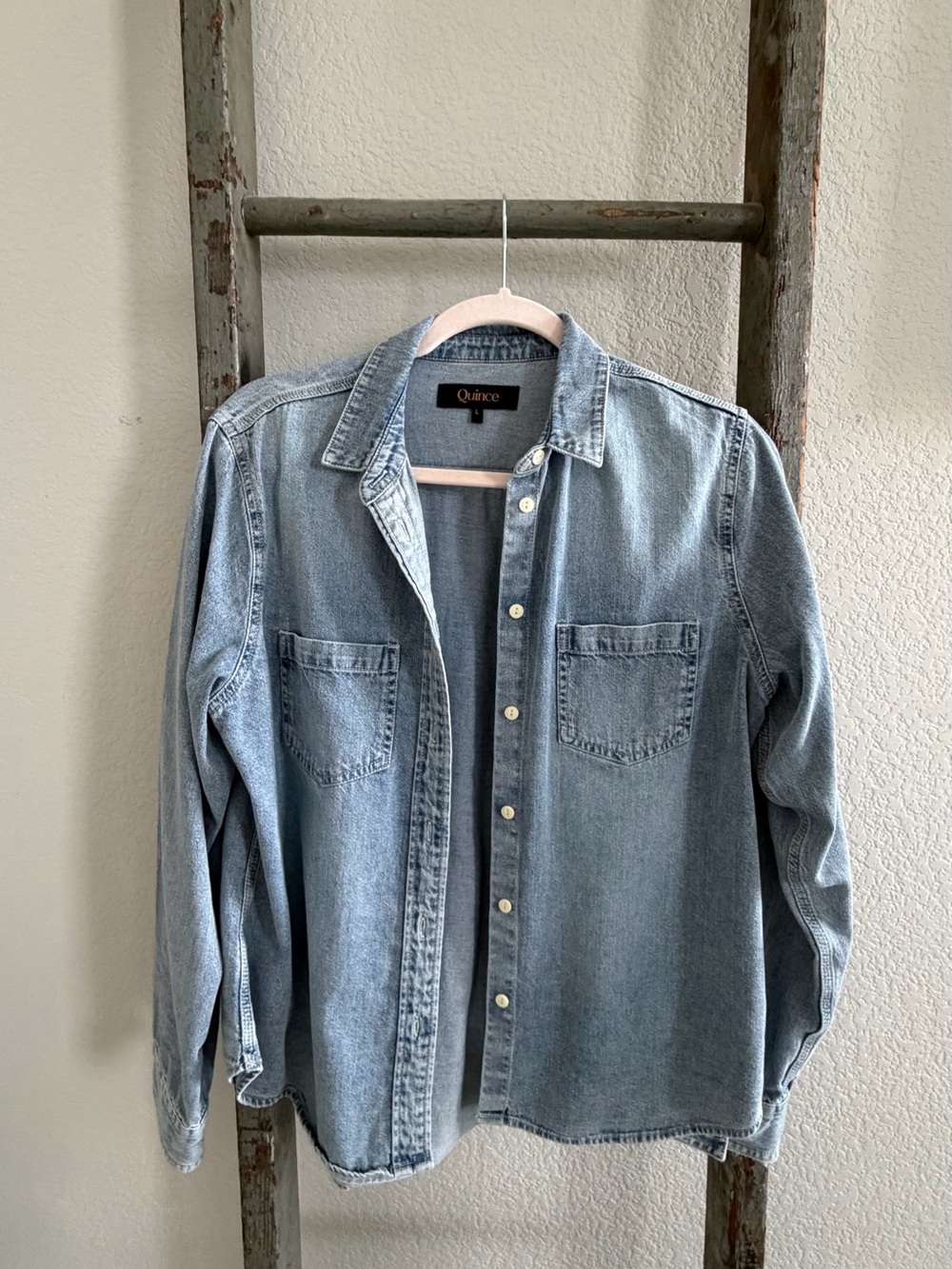 Quince Women's Light Wash Denim Button-Down Shirt - Light Blue
